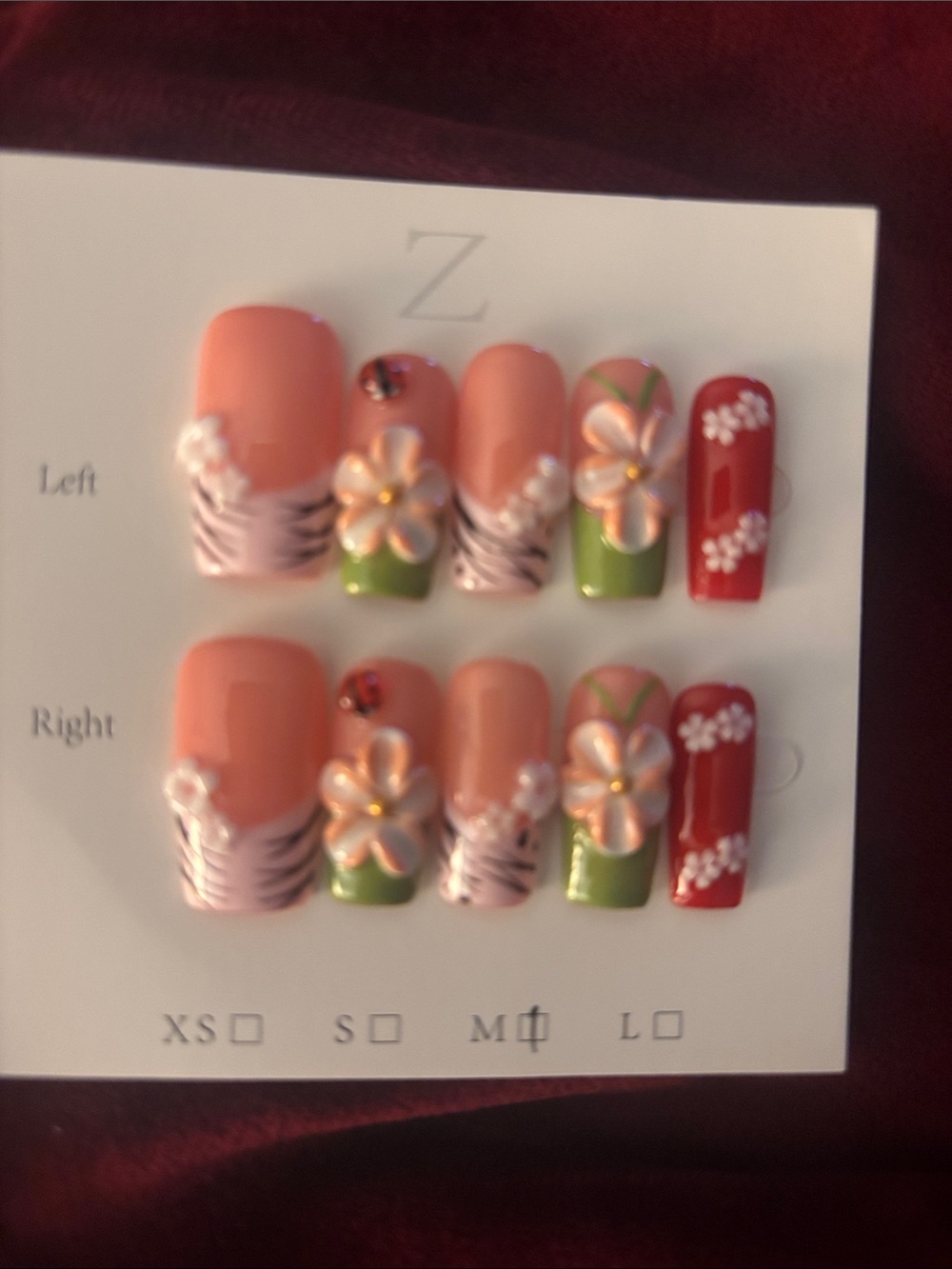 Floral Peach, Green & Red Press-On Nail Set